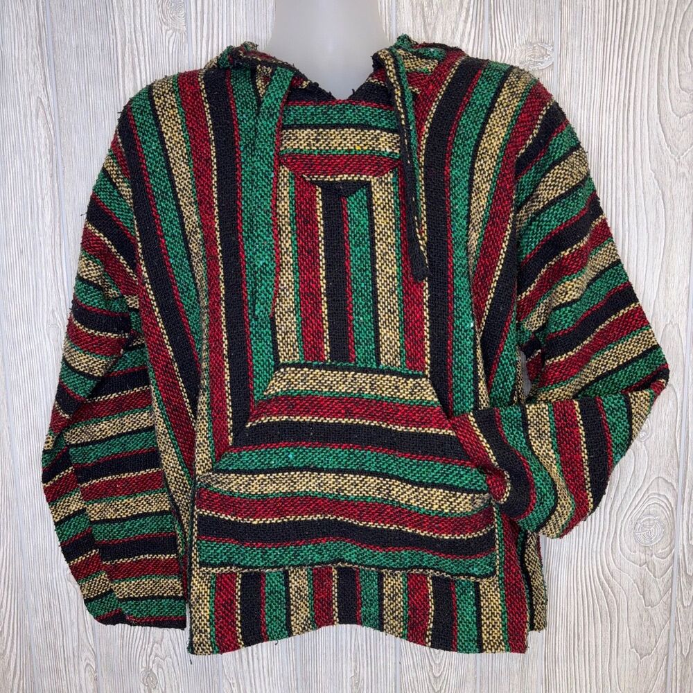 Earthbound Trading Company Baja Hoodie Pullover Rasta Hippie Size Medium